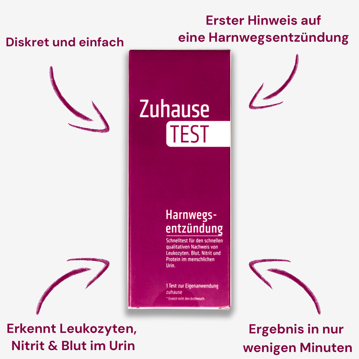 ZuhauseTEST Harnwegsentzündung: erkennt Leukozyten, Nitrit und Blut im Urin, Ergebnis in wenigen Minuten